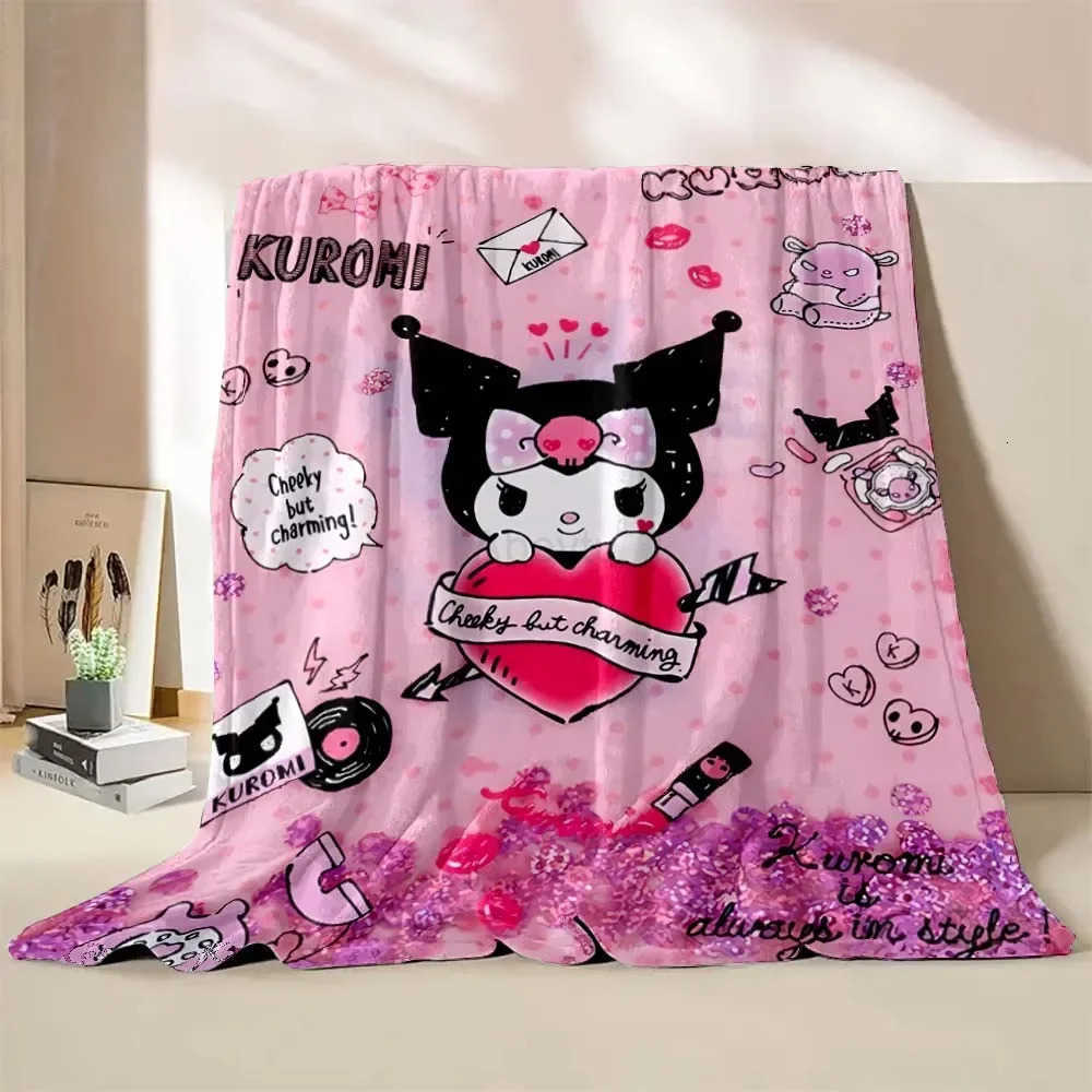 Sanrio 6 Sizes Warm Soft Kuromi Custom Blanket Fluffy Children and Adults Sofa Plush Bedspread Throw Blanket for Sofa Bed H251201