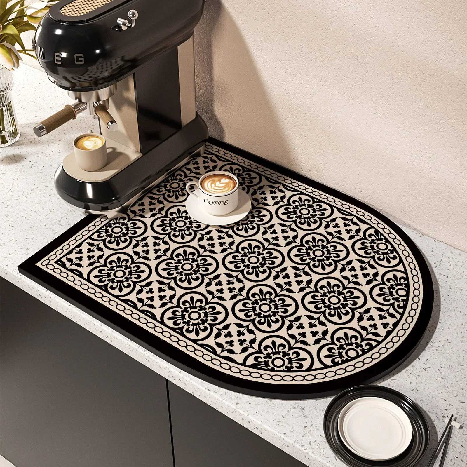 VIKAMA Luxury Coffee Machine Mat Absorbent Kitchen Utensil Drying Mat Non-Slip Quick-Dry Countertop Drainage Pad Kitchen Decor Y251201