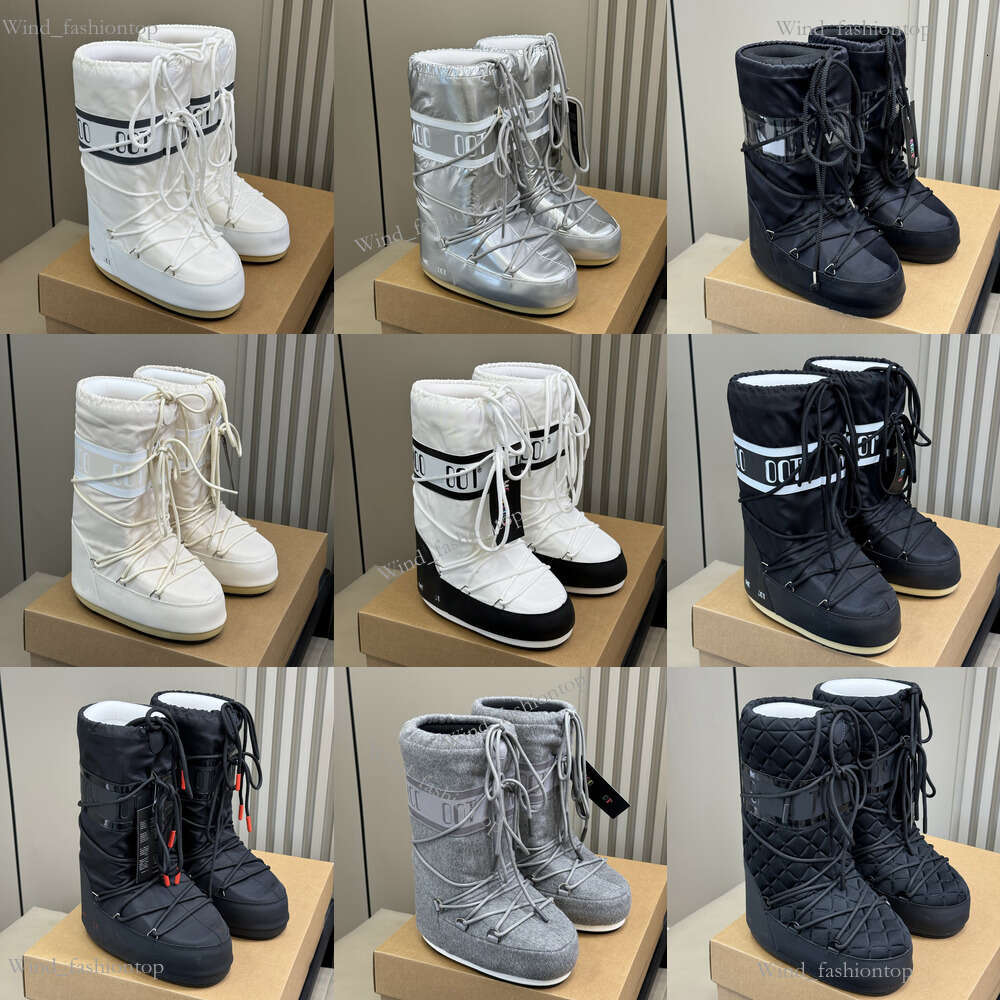 Designer boots Top Quality Designer Luxury Chunky Black Snow Nylon moonboots Knee Boot Womens Platform Boots Warm Knight Booties Casual Shoe Winter ski boots top