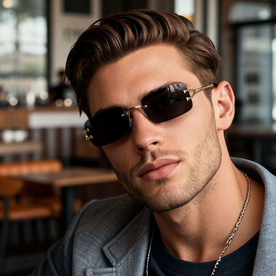 Retro frameless cut edge small square sunglasses for men and women with round faces for slimming, punk style hip-hop bouncing, and disco sunglasses