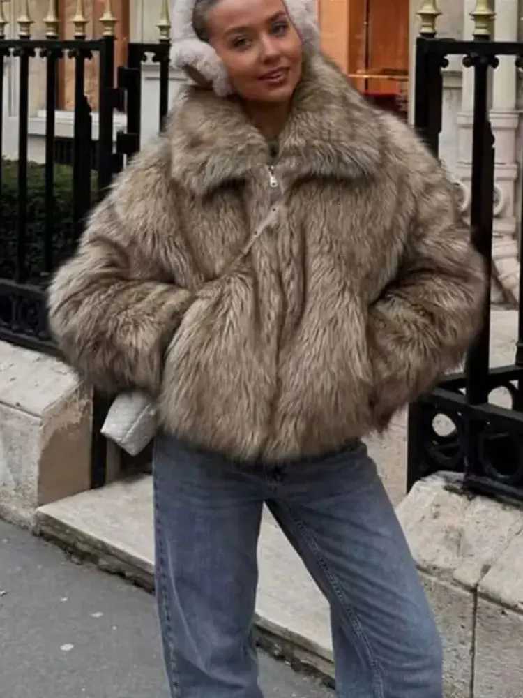 HH Womens Fashion Khaki Fur All-in-one Fur Casual Jacket Retro Lapel Zipper Decoration Womens Winter Warm Street JacketT251201