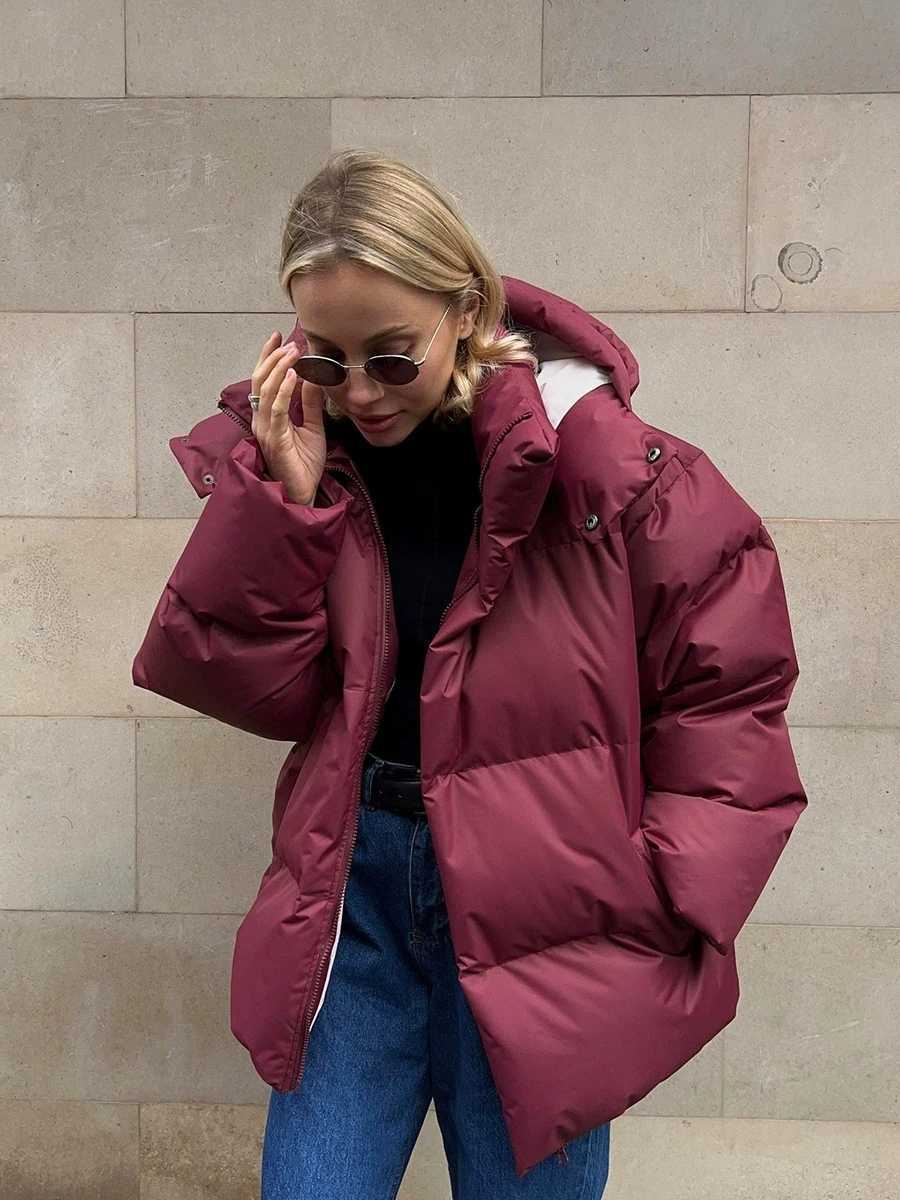 New Women Winter Coats Thick Warm Cotton Parkas Loose Stand Collar Long Sleeve Hooded Outerwears 2025 Lady Casual Commuter CoatT251201