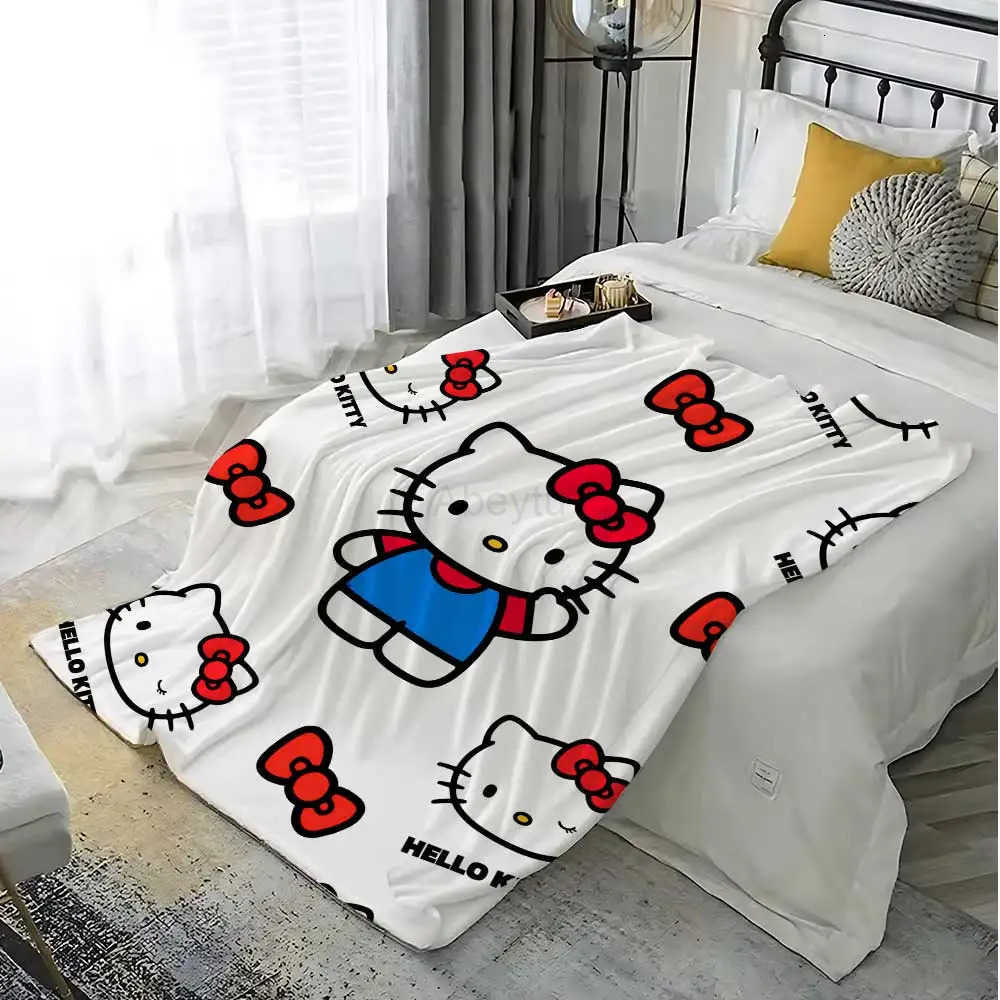 Sanrio Kawaii Hellos Cat Nap Blanket Sofa Winter Fluffy Soft Blankets for Bed Home Bedroom Decoration Bedspread the Throw Warm Knee H251201