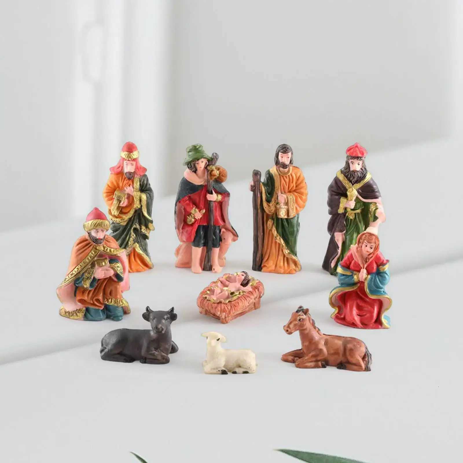 10 Pieces Christmas Figurines Nativity Set Christmas Tabletop Decoration Nativity Scene Figures Set for Living Ro Gifts H251129