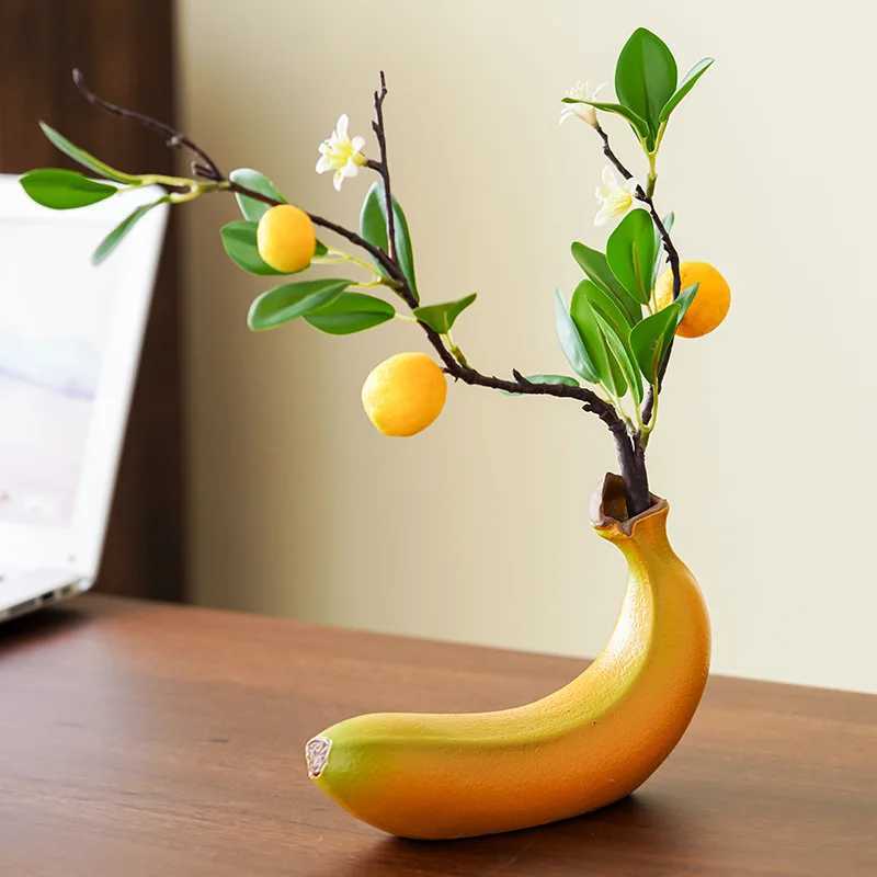 Creative Banana Vase Ceramic Vase Simated Fruit Ornaments Flower Arrangement Accessories Terrarium He Decoration Accessories Y251201