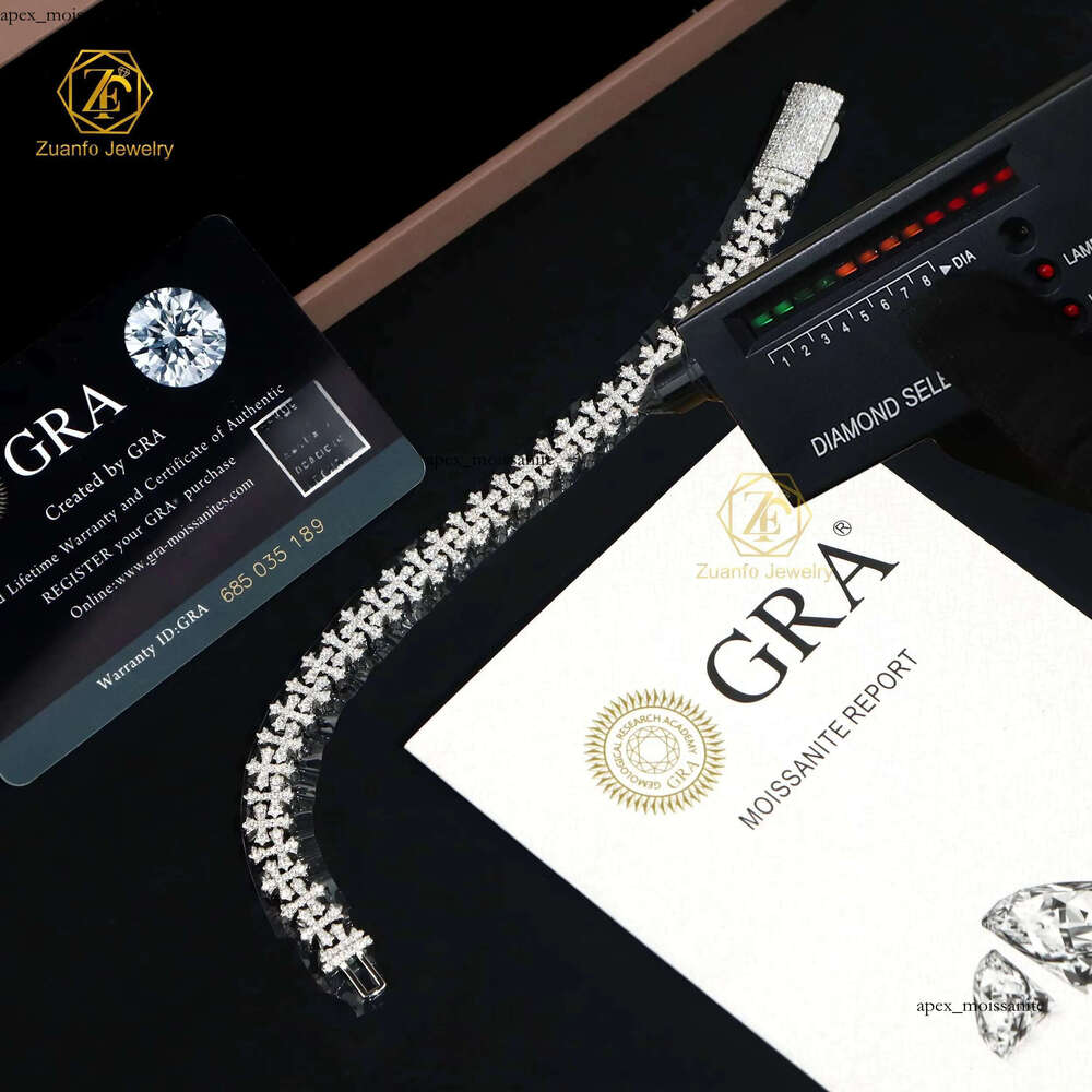 Cross Heart Shape 925 Solid Silver Iced Out GRA VVS Moissanite Bracelet for Women/mens Jewelry ff