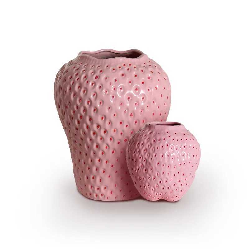 Ceramic Vase Artificial Strawberry Vase Fruit Cartoon Strawberry Flower Pot Terrarium Flower Vase He Decoration Accessories Y251201