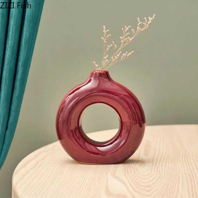 Shining Deep Red Porcelain Vase Plant Pots Table Decoration Ornaments Flower Arrangement Round Ceramic Vase Ro Aesthetic Decor Y251201