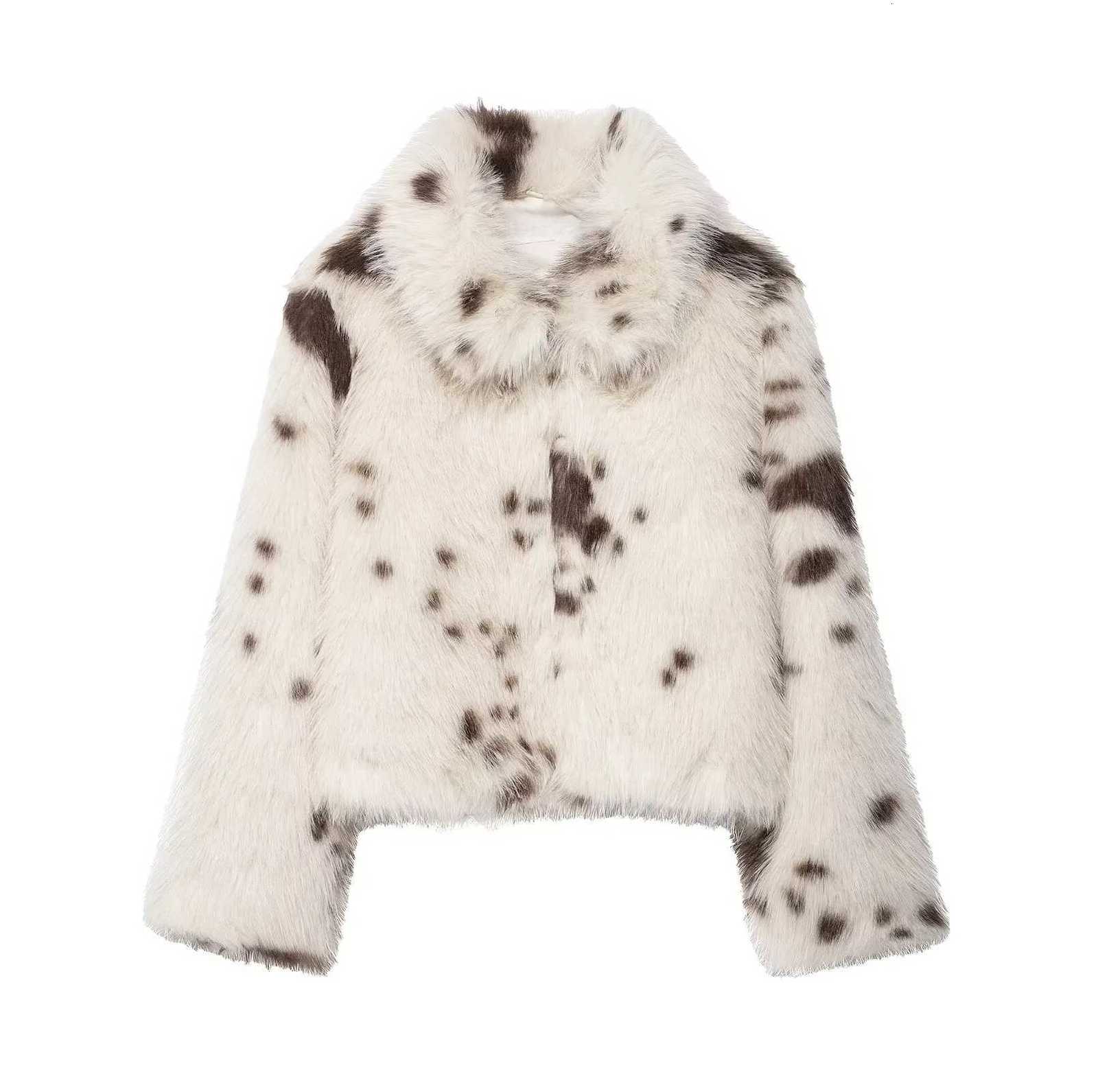 2025 Autumn/Winter New Womens Casual Fashion Versatile Artificial Fur Effect Animal Pattern Jacket Warm CoatT251201