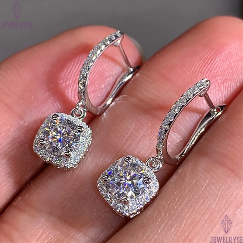Classical Designer 18K White Gold Plated Square Shape Cubic Zirconia Clip on Earrings for Women Sapphire Crystal Diamond Drop Earrings Dangle Earring 
