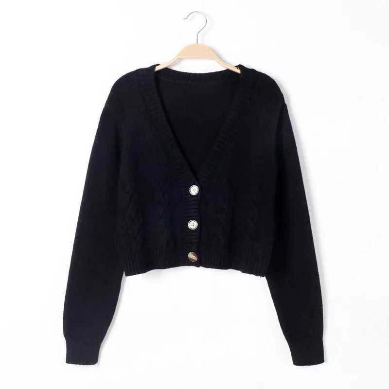 V Neck Cropped Cardigan Women Long Sleeve Twist Knitted Sweater Coats Autumn Winter Keep Warm Korean Fashion Jacket Cardigan a01 M260306