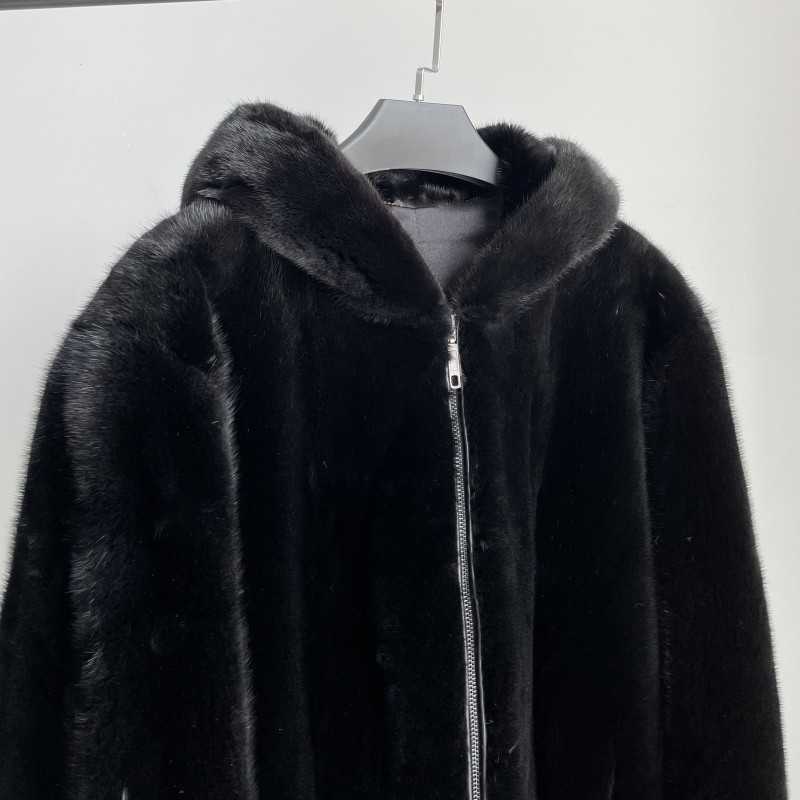 Winter fox fur coat for men - faux-fur coat made of real fox fur. Black overall. Fur coat made of whole fox fur and water-repellent material. X251201