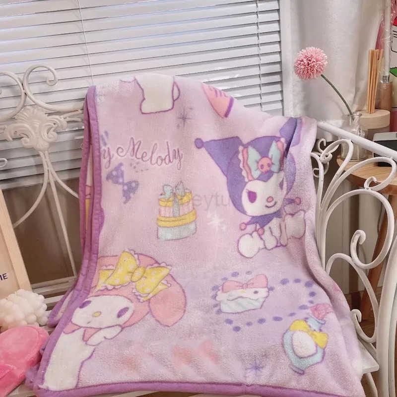 Sanrio Japanese Anime Kuromi Flannel Blanket Comfortable Warm Single Size Travel Cover For Child Girl Bedspread On The Bed Sofa H251201
