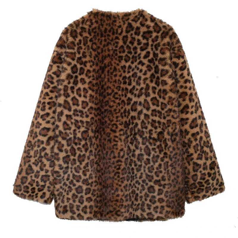 HXAO Parkas Womens Coats Winter Leopard Faux Fur Coat Warm Vintage Autumn Plush Jacket Outerwear Long Sleeve Furry Coats WomanT251201