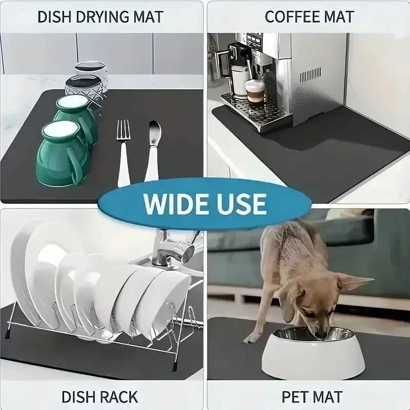 Kitchen Counter Drying Mat Floral Pattern Printed Diatomaceous Earth Absorbent Mat Desktop Tableware Dry Pad Cup Bar Mat Y251201