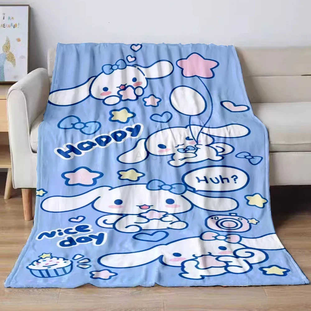 Sanrio Cinnamoroll Flannel Print Blanket Child Soft QuiltFour Seasons Blanket For Sofa Beds Living RoomTravel Picnic Blanket H251201