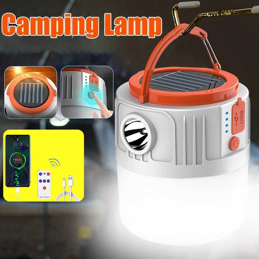 Solar Light Bulb Camping Emergency Light USB Rechargeable Portable Outdoor with 5 Modes for Tent Hiking Power Emergency Outage M251201