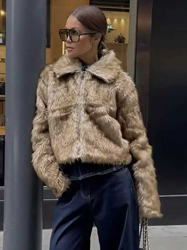 HH 2025 Women Winter Warm Faux Fur Coats Lapel Long Sleeve Zipper Jacket Female Fashion High Street Short Coat OuterwearT251201