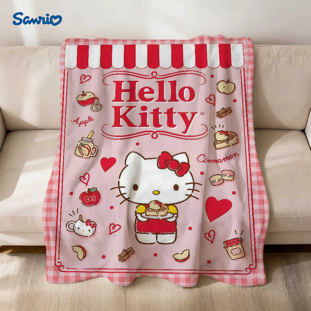 Sanrio Cartoon Art Cute Cat H-HelloKitty Warm Soft Plush Blanket For Sofa Living Room Nap Home Bedroom Travel Gift Flannel Pet HogarSRO H251201