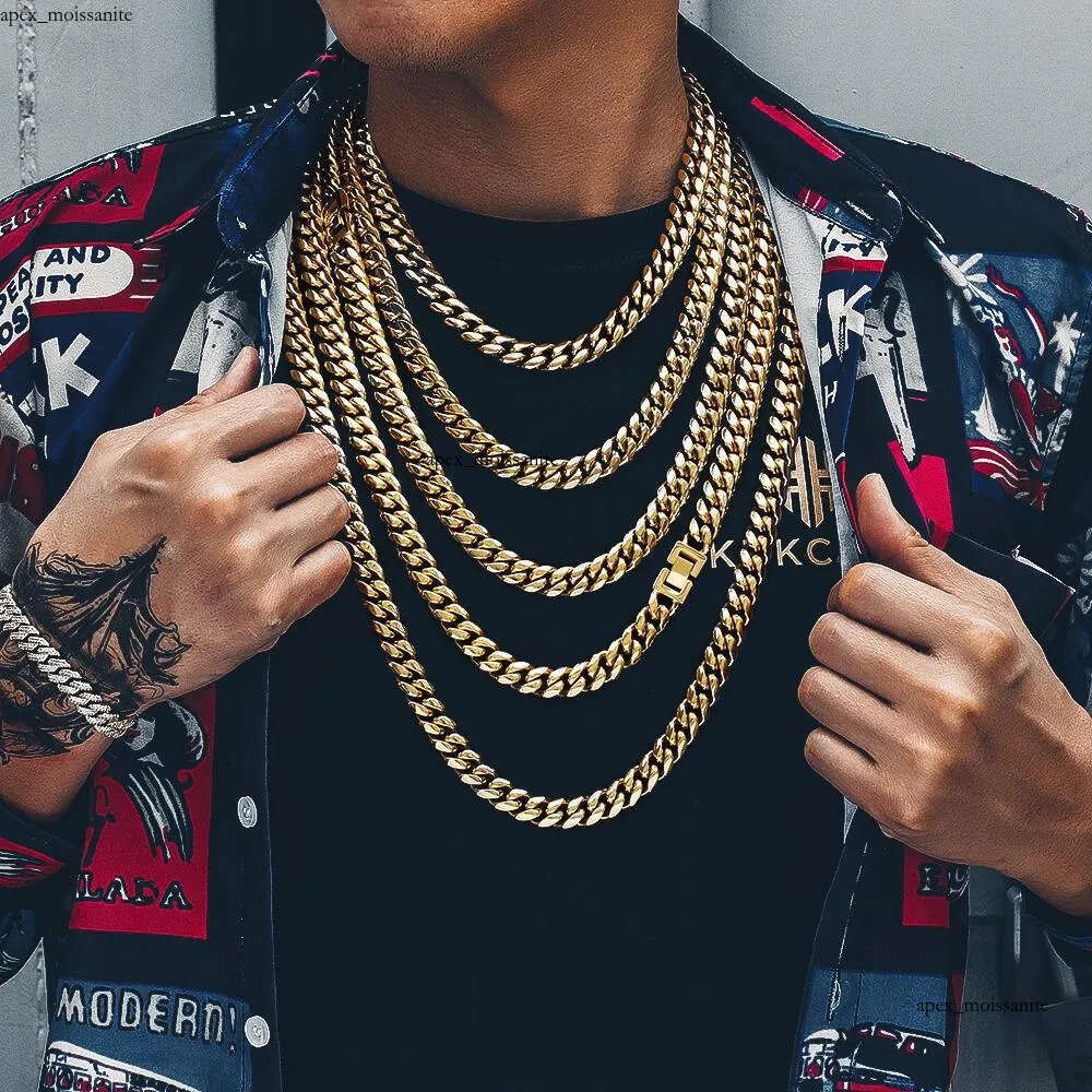 8mm Miami Cuban Link Curb Chain 18K Gold Plated Titanium Steel Jewelry, Durable, Anti-Tarnish, No Allergies Street-wear Punk Hip Hop Necklace Gift, 16 18 20 22
