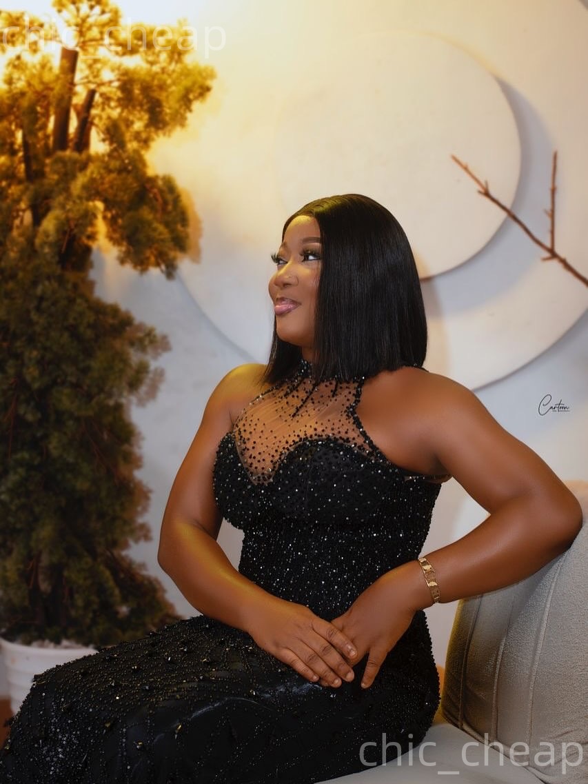 Aso Ebi Black Sheath Prom Dresses 2026 Beaded Rhinestones Sheer Neck Evening Formal Party Second Birthday Engagement Gowns Plus Size Dress For Special