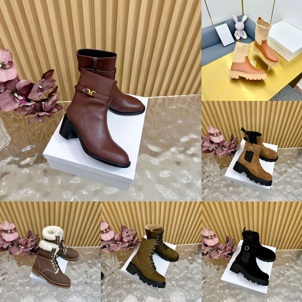 Designer Ankle Lady loafers Luxury snow Martin Boots outdoor Sport Walking shoes Womens ankle boots Genuine Leather triomphe Black Fashion Casual combat booties