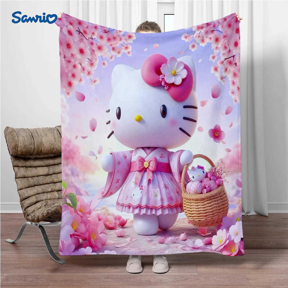 Sanrio 31 Style Hello Kitty Cartoon Soft 3D Cute Flannel Blanket Throw Blanket for Living Room Bedroom Bed Sofa Picnic Kids Gift H251201
