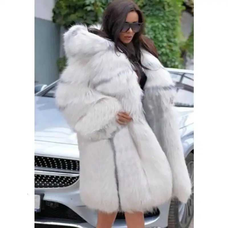 2025 Winter Women Faux Fur Jacket Coat Solid White Long Sleeve Thick Warm Overcoat Outwear Fluffy Coat For WomenT251201