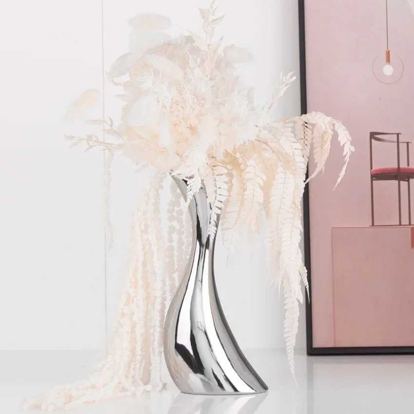 Ornamental Ceramic Vase Electroplated Silver Simple Style Streamline Shape Living Ro Dining Table He Ornament Decorations Y251201