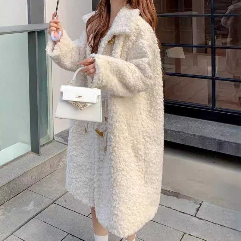 Mid Length Coat Women Faux Fur Coats Lamb Wool Jackets Turn Down Collar Thick Y2k Streetwear Jacket Outerwear Autumn WinterT251201