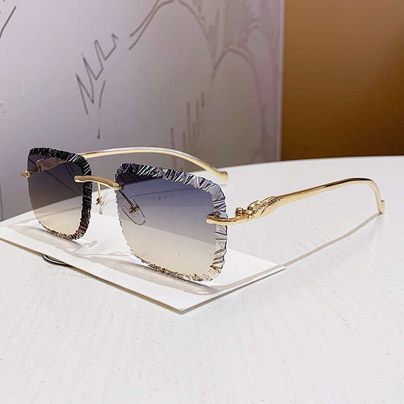 New Cross-Border Fashion Metal Style Frameless Square Floral Lens Light Luxury Designer Trendy Sunglasses