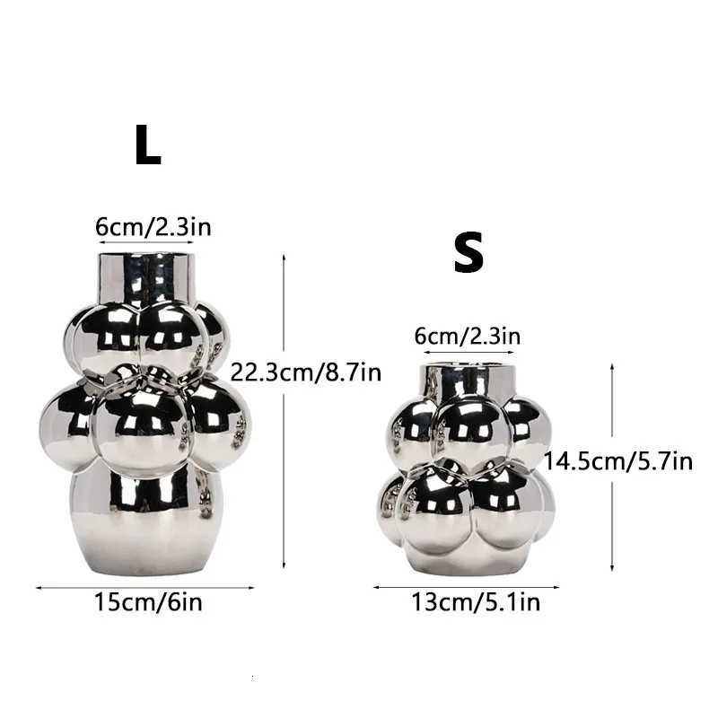 Sliver Bubble Vase Centerpiece Aesthetic Decoration Ceramic Flowerpot Tabletop Wedding Gift Accessories Living Ro as Grass Y251201