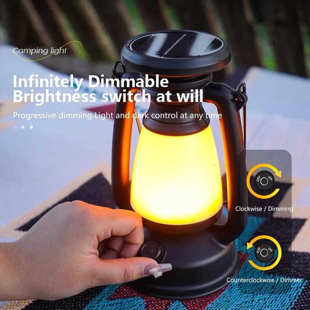 USB Rechargeable Camping Light Portable Camping Lanterns Hanging Tent Light 3000-5000K Stepless Dimming with Solar Charging M251201