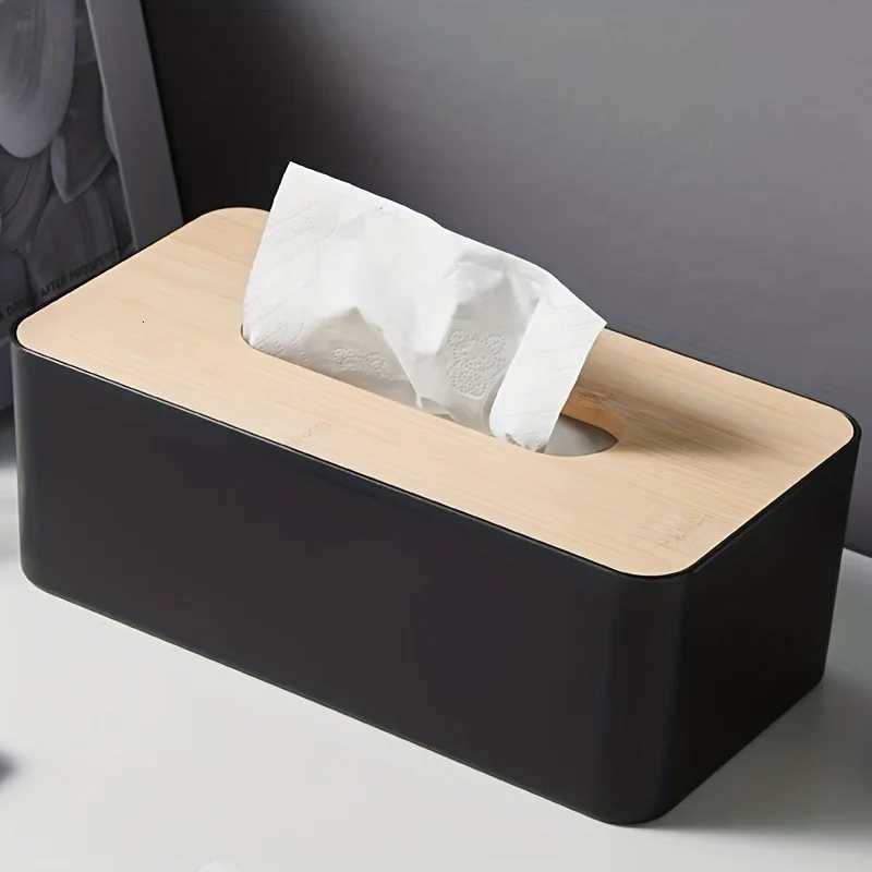 Wood Grain Tissue Box with Lid - Waterproof Bathro Organizer Plastic Cover for Countertop Vanity Off Space Saving H251201