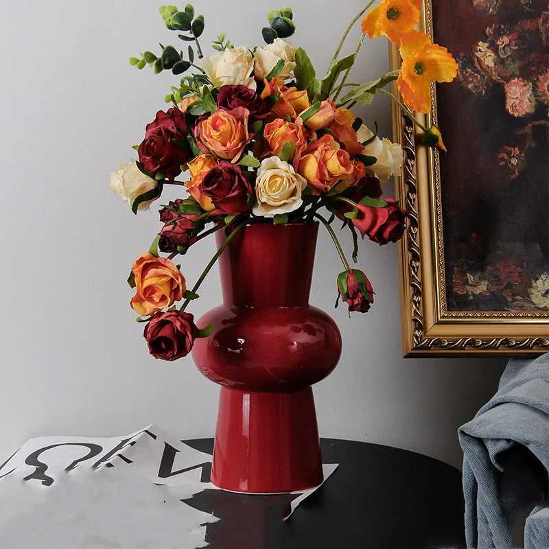 Vintage Ceramic Vase Red Geetric Circle Floral Arrangement Accessories Flower Porcelain Handicraft He Decoration Y251201