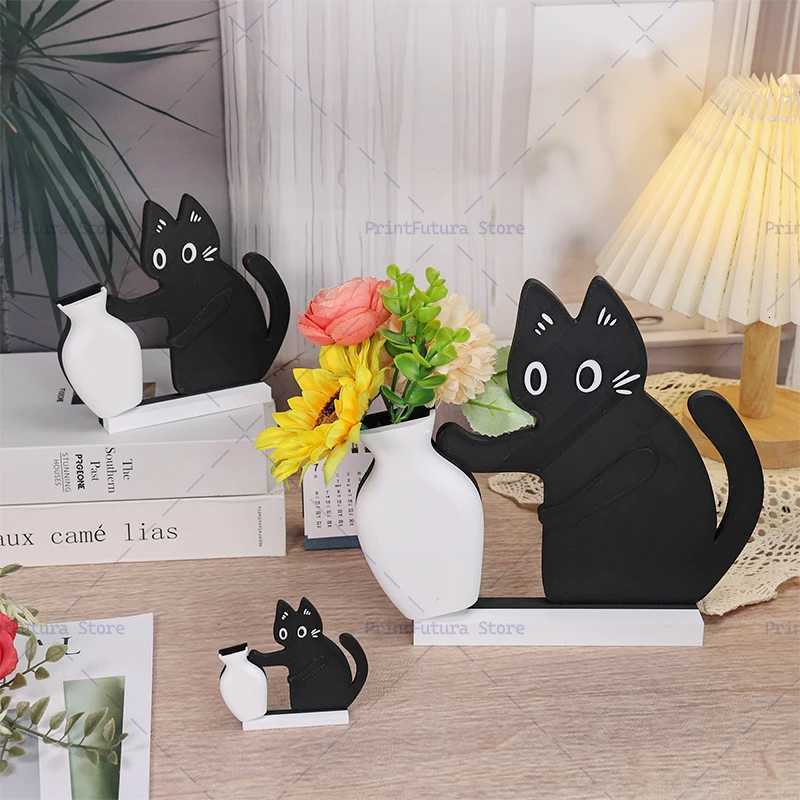 3D Printed Naughty Kitten Vase Cute Black Cat Decorative Ornament for Dried Flowers Vase Pen holder He Decoration Gift Y251201