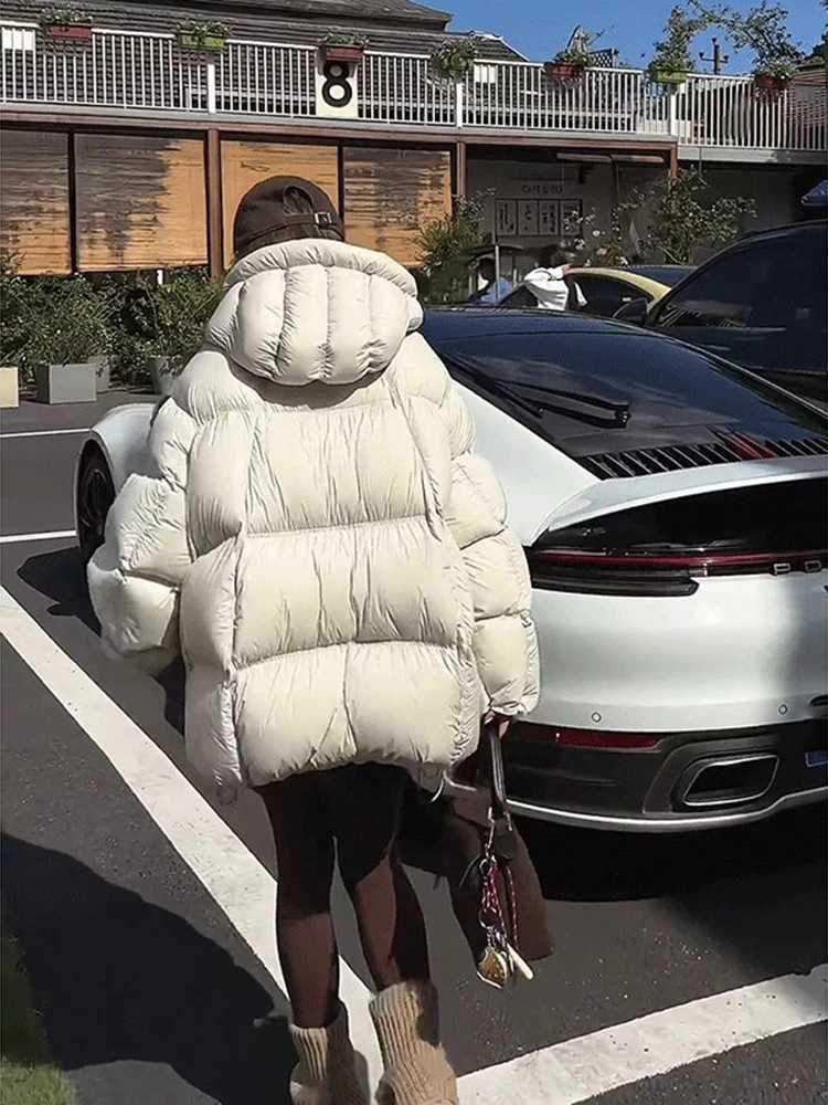 Winter New Puff Down Jacket Female Thickened White Duck Down Warm Coat Women Medium-length Loose Solid Thick Hooded OvercoatT251201