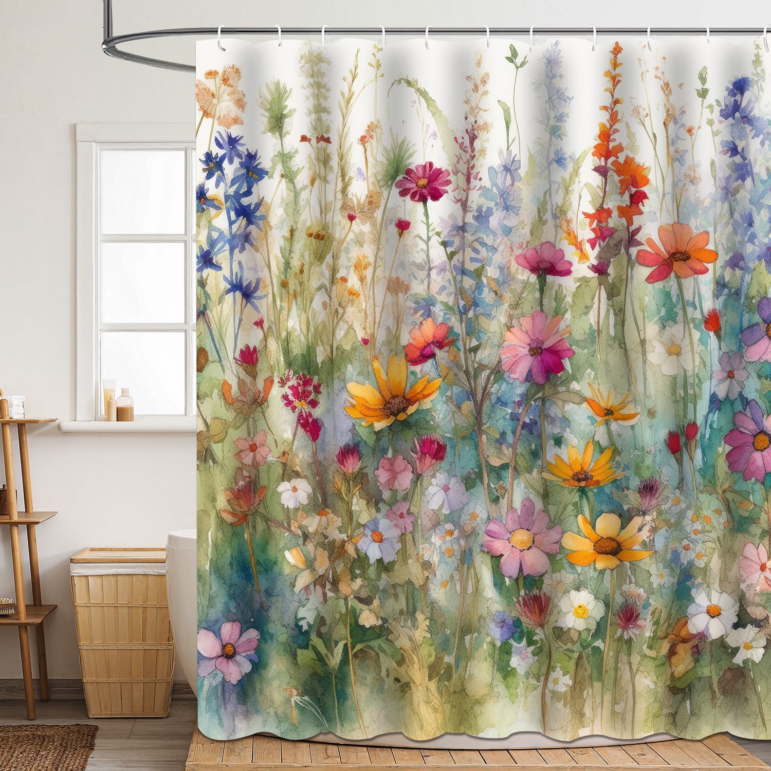 YL-37856 Shower Curtain with Digital Floral Print, Polyester, Waterproof and Mildew-proof Shower Bathroom Partition Curtain