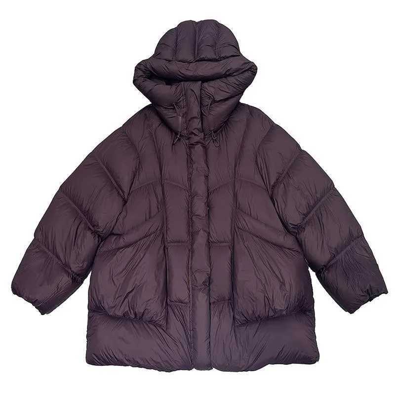 Winter New Puff Down Jacket Female Thickened White Duck Down Warm Coat Women Medium-length Loose Solid Thick Hooded OvercoatT251201