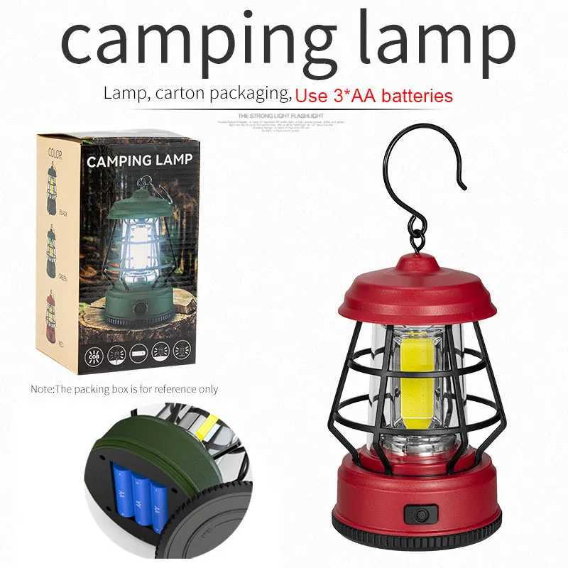 Outdoor Camping Lights Portable Handheld Hanging Tent Lanterns Retro Ambiance Lamp Gift with Hook Use 3XAA battery Power supply M251201