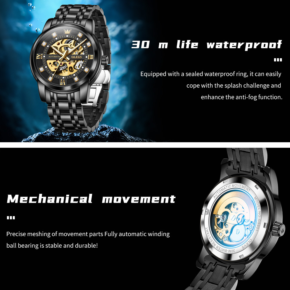 OLEVS Designer Luxury Classic Hollow Diamond Inlaid Watch Fashion Trend Night Light Outdoor Sports Mechanical Watch Men's Watch Free Shipping Who