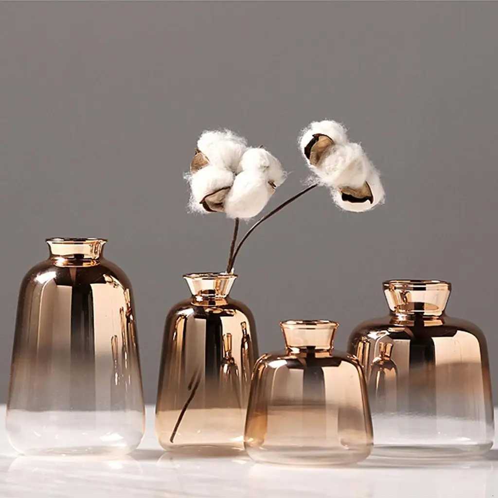 Nordic Minimalist Modern Gold-Plated Gradient Small Vase Terrarium Container Flowerpot Planter Centerpiece Wedding Y251201