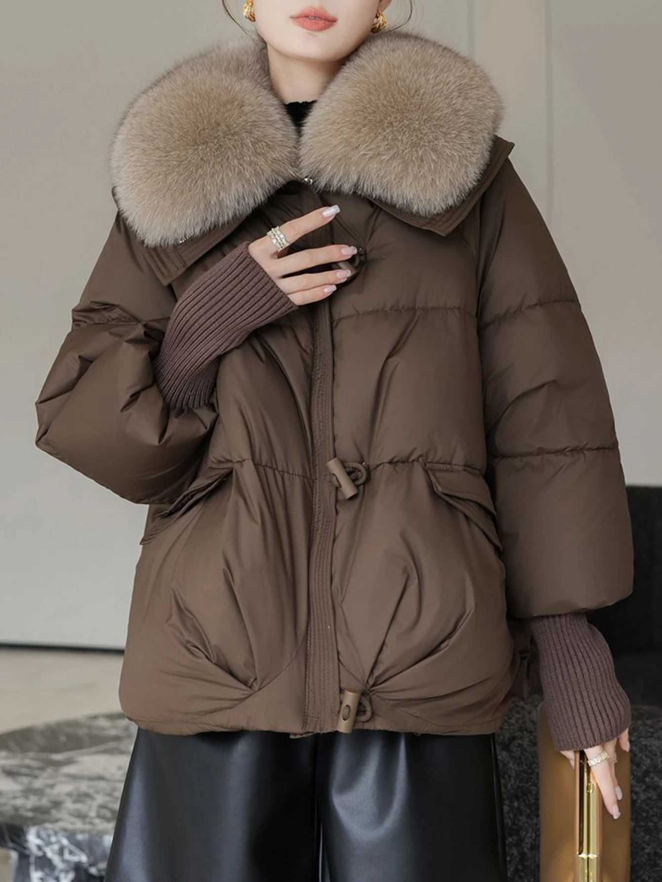 Womens Long Sleeve Lapel down Coat Autumn Winter Streetwear French Plain Regular Fit Cotton OuterwearT251201