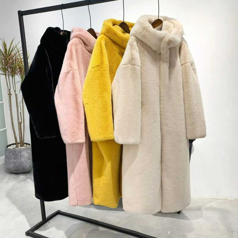 Faux Fur Coat for Women 2026 New Winter Style Faux Mink Mid-length Slimming Rabbit Fur Knee-length Fleece CoatT251201