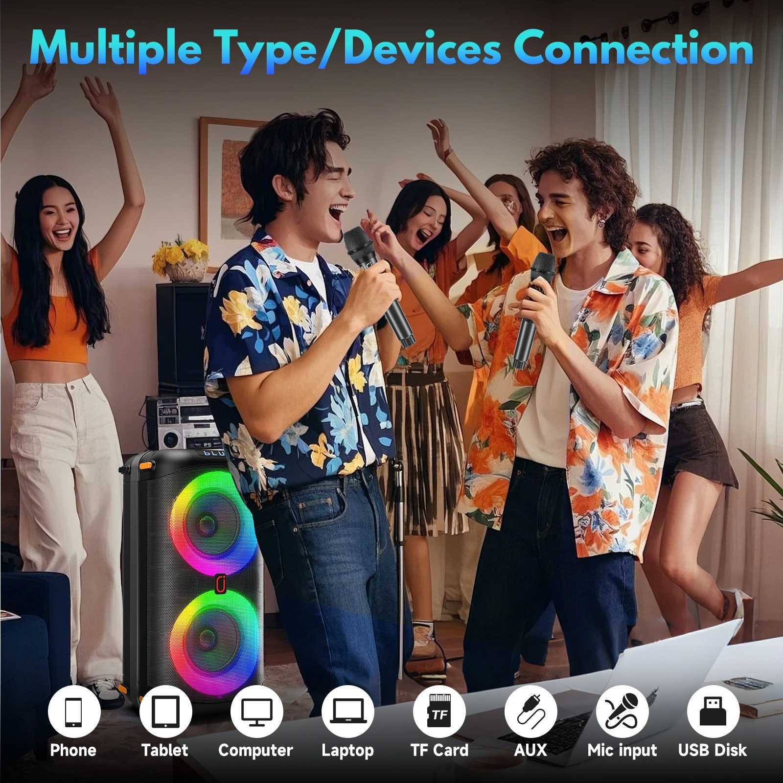 T27 Wireless Speaker Karaoke Machine with 2 Microphone Home Karaoke Party Speaker with Led Light M251201