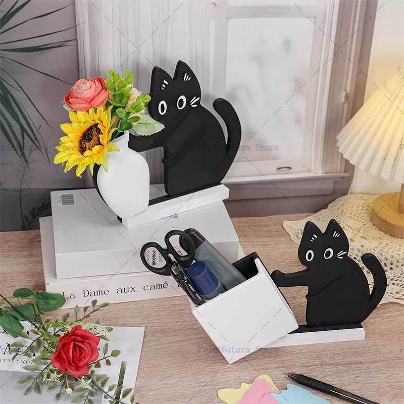 3D Printed Naughty Kitten Vase Cute Black Cat Decorative Ornament for Dried Flowers Vase Pen holder He Decoration Gift Y251201
