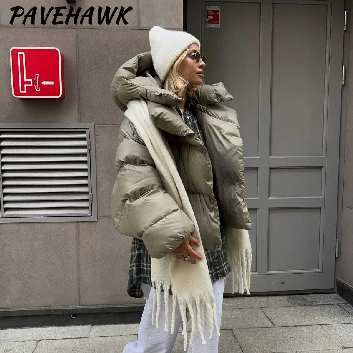 Winter Quilted Jacket Women Hooded Thick Warm Solid Streetwear Zipper Loose Down Parkas Streetwear Office Ladies Puffer OutwearT251201