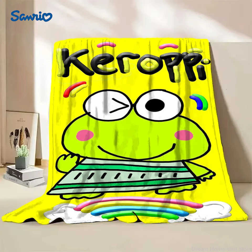 Sanrio Keroppi Summer Winter Children Adult Soft Flannel Blanket Fluffy Baby Kids Plush for Bedroom Travel Office Cover Blankets H251201