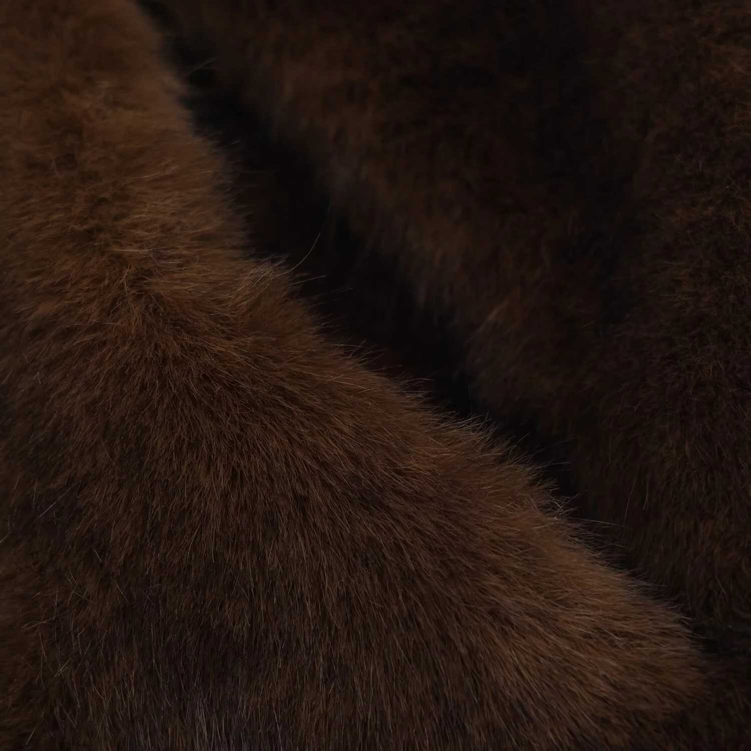 Brown collar thickened plush faux fur coat high street American environmentally friendly short winter coat for womenT251201