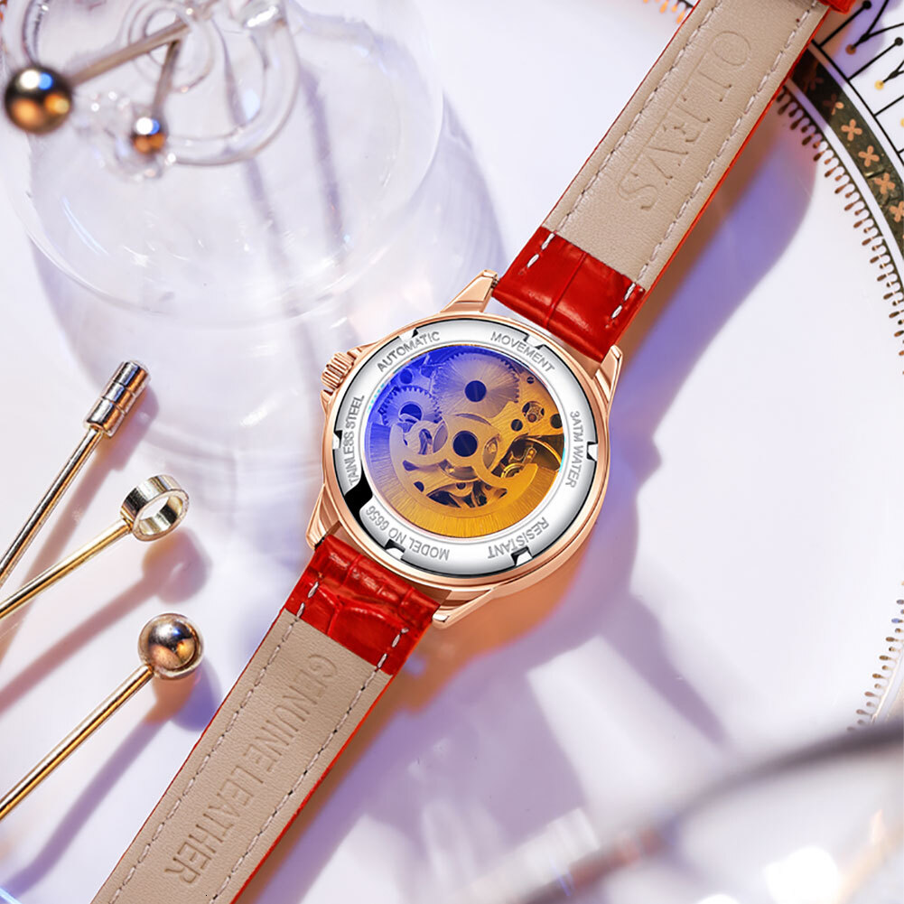 OLEVS Designer Luxury Women's Watches Fully Automatic Mechanical Watches Diamond-encrusted Note Dials Fashionable Ladies' Business Watches F